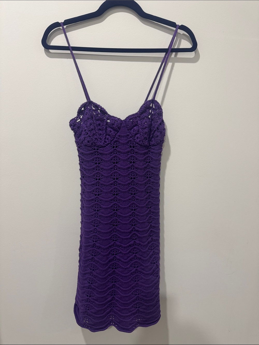H&M Purple Crochet Spaghetti-Strap Mini Dress